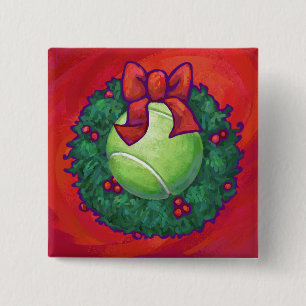 Bóton Quadrado 5.08cm Tênis Ball in Wreath on Red