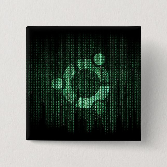 Bóton Quadrado 5.08cm Terminal verde de Linux (Frente)