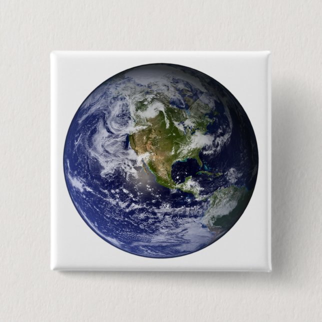 Bóton Quadrado 5.08cm Terra cheio mostrando a América do Norte (Frente)