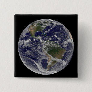 Bóton Quadrado 5.08cm Terra de cheio mostrando a América do Norte e o Su