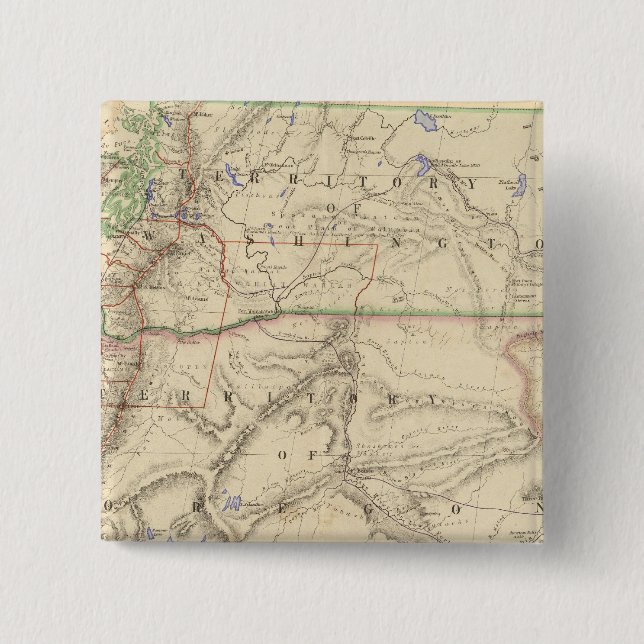 Bóton Quadrado 5.08cm Territórios de Washington e Oregon (Frente)