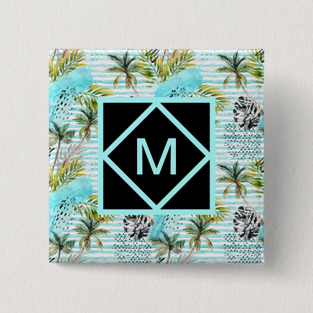 Bóton Quadrado 5.08cm Teste padrão abstrato da palmeira da aguarela (Frente)