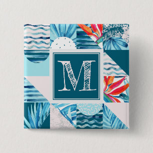 Bóton Quadrado 5.08cm Teste padrão abstrato geométrico da cerceta