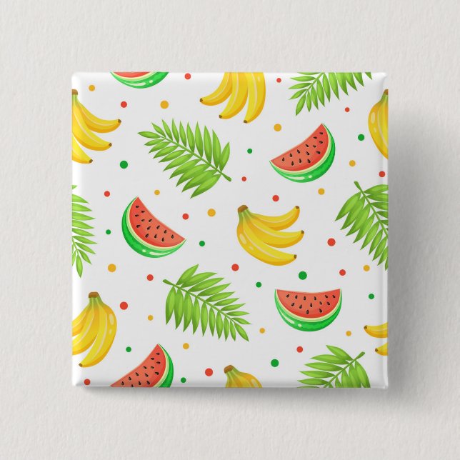 Bóton Quadrado 5.08cm Teste padrão de bolinhas da fruta tropical (Frente)