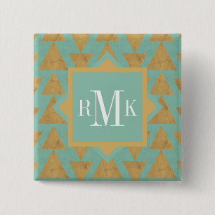 Bóton Quadrado 5.08cm Testes padrões exterior do ouro & da cerceta de