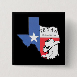 Bóton Quadrado 5.08cm Texas: Bandeira e Silhouette do Texas