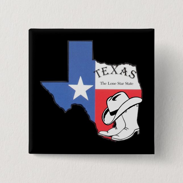 Bóton Quadrado 5.08cm Texas: Bandeira e Silhouette do Texas (Frente)