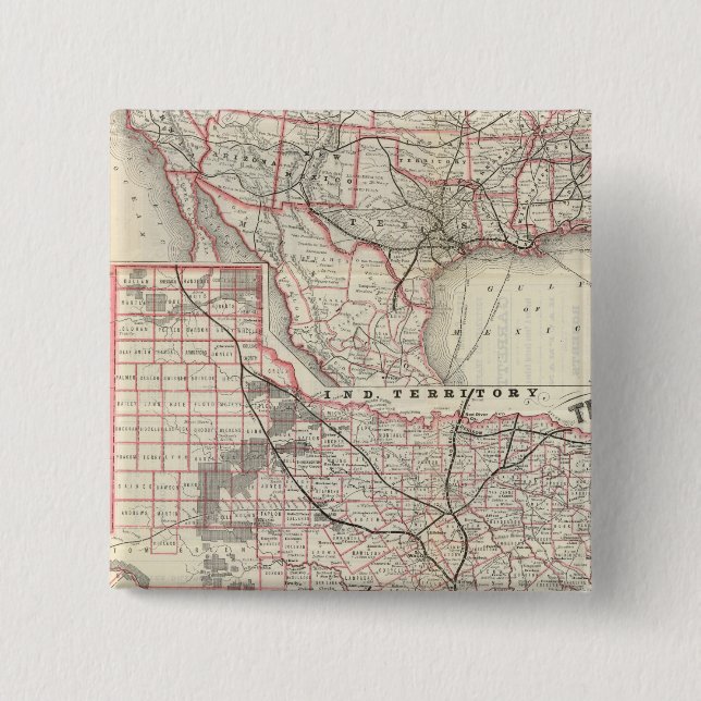 Bóton Quadrado 5.08cm Texas e México, Houston (Frente)