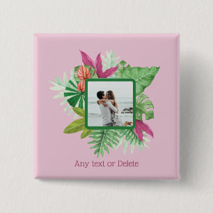 Bóton Quadrado 5.08cm Texto e Foto Personalizadas de Quadro Floral Tropi
