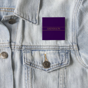 Bóton Quadrado 5.08cm Texto Elegante Personalizável Dourado & Roxo Esc
