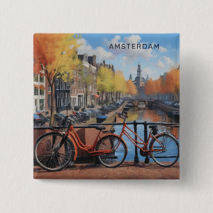 Bóton Quadrado 5.08cm Texto personalizado Amsterdã