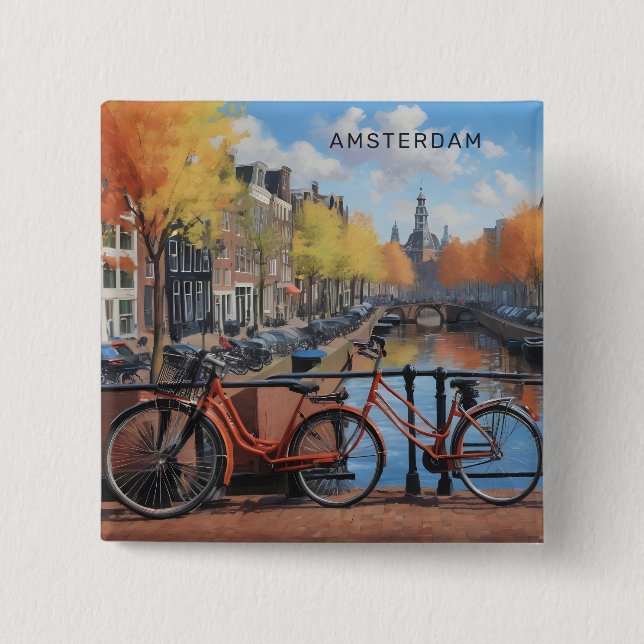 Bóton Quadrado 5.08cm Texto personalizado Amsterdã (Frente)