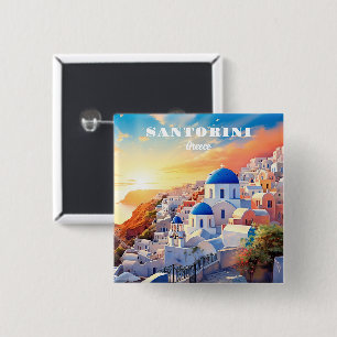 Bóton Quadrado 5.08cm Texto personalizado Grécia Santorini Sunset