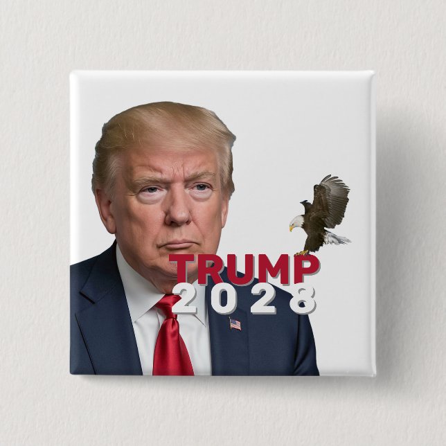 Bóton Quadrado 5.08cm Texto Trump 2028 Com Águia Cálida (Frente)