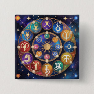 Bóton Quadrado 5.08cm the circle with the zodiac signs