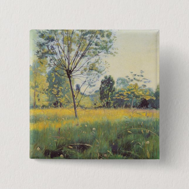 Bóton Quadrado 5.08cm The Ouro Meadow (por Ferdinand Hodler) (Frente)
