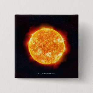 Bóton Quadrado 5.08cm The Sun que mostra alargamentos solares contra uma