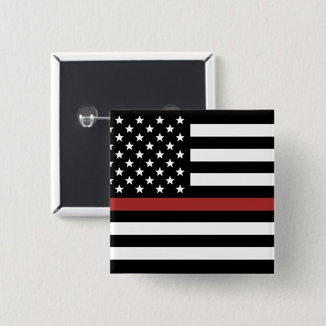 Bóton Quadrado 5.08cm Thin Red Line USA Flag Fire Department (Frente & Verso)
