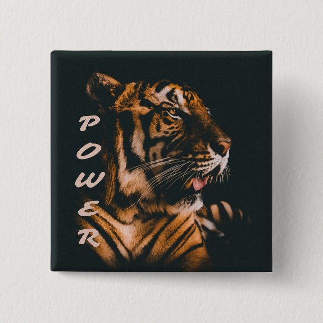 Bóton Quadrado 5.08cm Tiger Power Stripes Fierce Motivational (Frente)