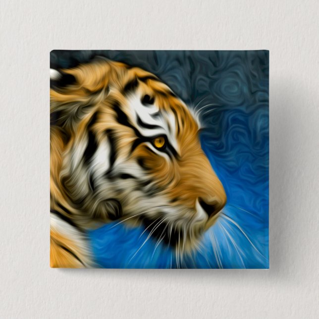 Bóton Quadrado 5.08cm Tigre Art Painting (Frente)