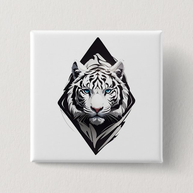 Bóton Quadrado 5.08cm Tigre Branco (Frente)