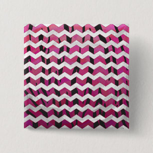Bóton Quadrado 5.08cm Tigre Chevron, Rosa Quente e Impressão Preto