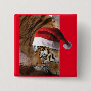 Bóton Quadrado 5.08cm Tigre de Bengal Papai Noel
