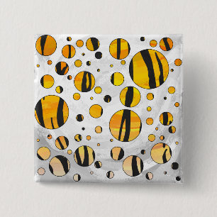 Bóton Quadrado 5.08cm Tigre de Bolinhas Preto e Laranja Estampa