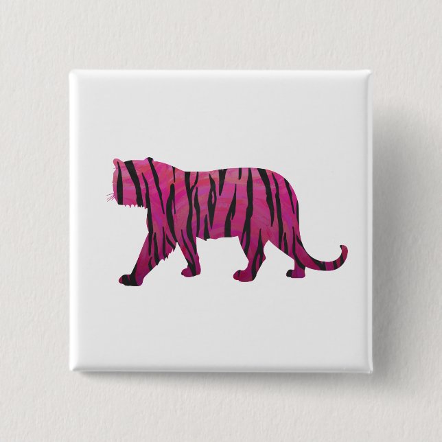 Bóton Quadrado 5.08cm Tigre preto e rosa quente Silhouette (Frente)