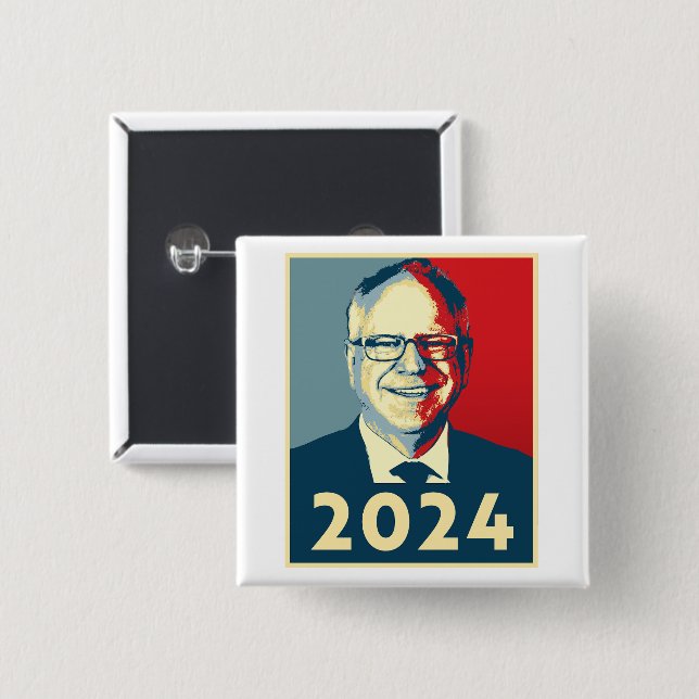 Bóton Quadrado 5.08cm Tim Walz 2024 (Frente & Verso)