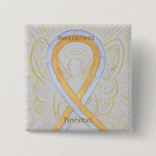 Bóton Quadrado 5.08cm Tinnitus Dourado/Pino anjo de fita de sensibiliza