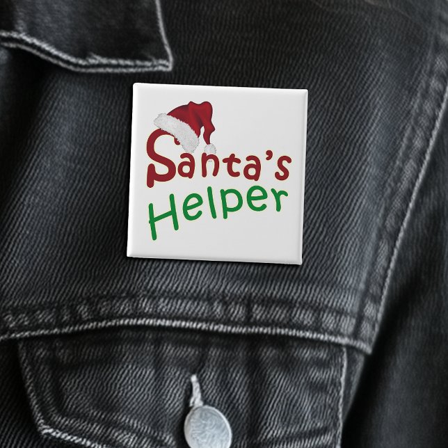 Bóton Quadrado 5.08cm Típica de chapéu de Papai noel de Natal (Christmas Santa's Helper Hat Typography Cute Pinback Button)