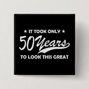Bóton Quadrado 5.08cm Tipografia Retro de Aniversário de 50 Anos Engraça