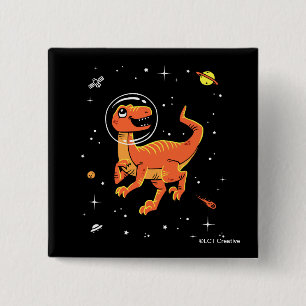 Bóton Quadrado 5.08cm Tiranossauro alaranjado Dinos no espaço