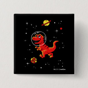 Bóton Quadrado 5.08cm Tiranossauro vermelho Rex Dinos no espaço