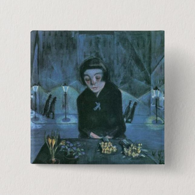 Bóton Quadrado 5.08cm Tired Flower Girl (por Walter Gramatté) (Frente)