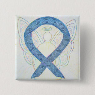 Bóton Quadrado 5.08cm Tireoide Sensibilização Paisley Ribbon Angel Pin