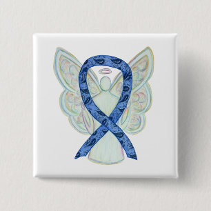 Bóton Quadrado 5.08cm Tireoide Sensibilização Paisley Ribbon Angel Pin