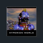 Bóton Quadrado 5.08cm TITAN CYBORG PORTRAIT Blue Science Fiction,Scifi<br><div class="desc">Titan cyborg da Hyperion World com sua vibrante carapaça metálica cromática refletiva em um ambiente surreal,  céu azul e nuvens,  quadro de animação do filme 3D Hyperion World.Imagem artística,  colorida e brilhante de ficção científica em cores azuis,  cor-de-rosa,  amarela,  castanho.Baldesign3d c</div>