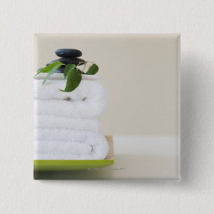 Bóton Quadrado 5.08cm Toalhas e pedras brancas dos termas