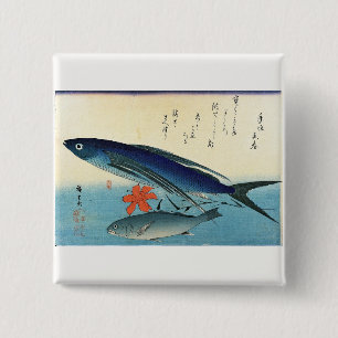 Bóton Quadrado 5.08cm Tobiuo & Ishimochi - Impressão de Peixes Japoneses