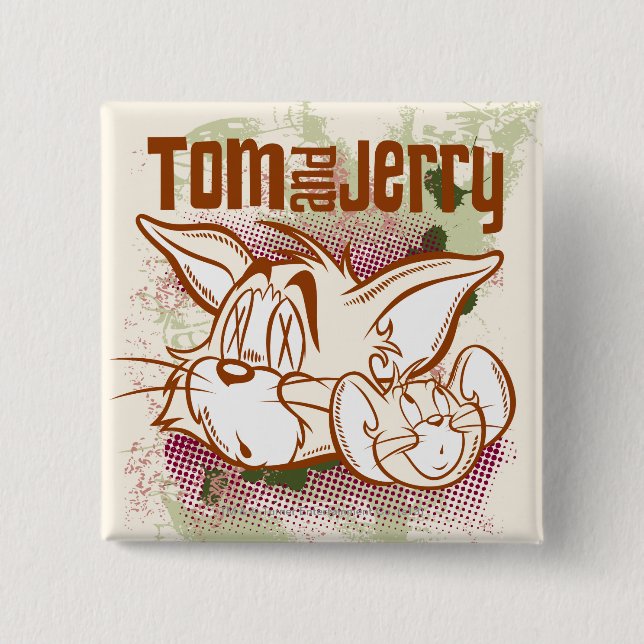 Bóton Quadrado 5.08cm Tom e Jerry Brown e Green (Frente)