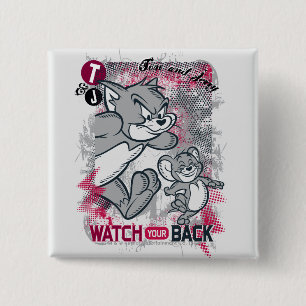 Bóton Quadrado 5.08cm Tom e Jerry olham sua parte traseira