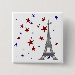 Bóton Quadrado 5.08cm Torre Eiffel com estrelas