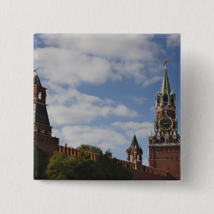 Bóton Quadrado 5.08cm Torre Spasskaya na Praça Vermelha, Moscou, Rússia