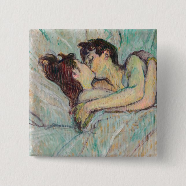 Bóton Quadrado 5.08cm Toulouse-Lautrec - Na Cama, O Beijo (Frente)