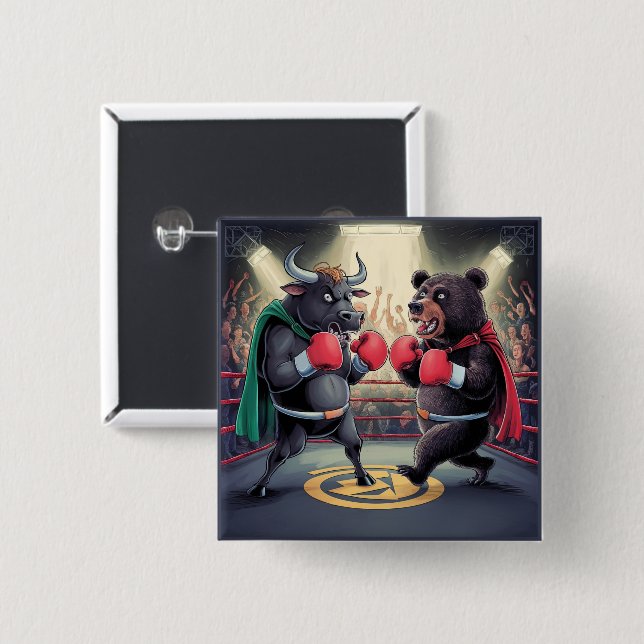 Bóton Quadrado 5.08cm Touro e Urso (Frente & Verso)