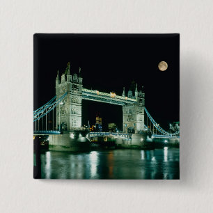 Bóton Quadrado 5.08cm Tower Bridge à Noite, Londres, Inglaterra
