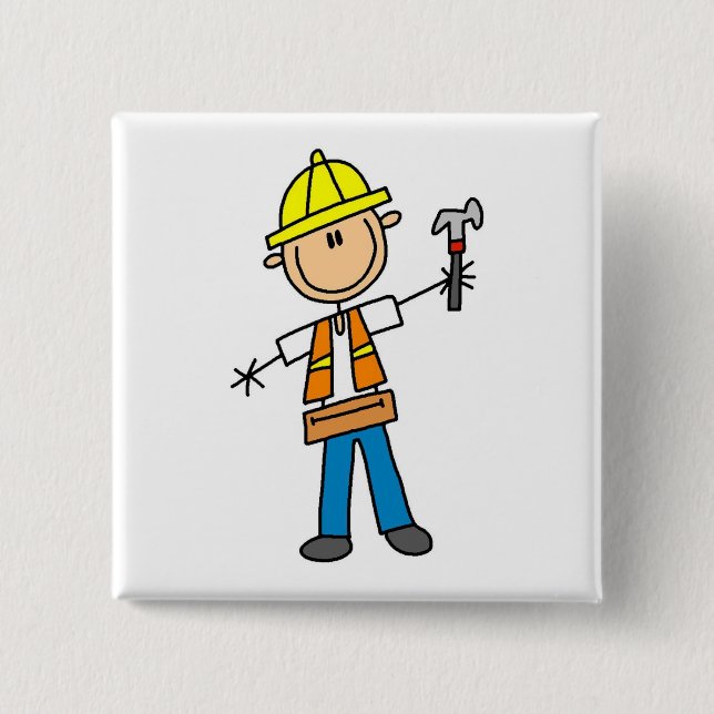 Bóton Quadrado 5.08cm Trabalhador da construção com martelo (Frente)