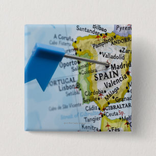 Bóton Quadrado 5.08cm Trace o pino colocado em Madrid, espanha no mapa,